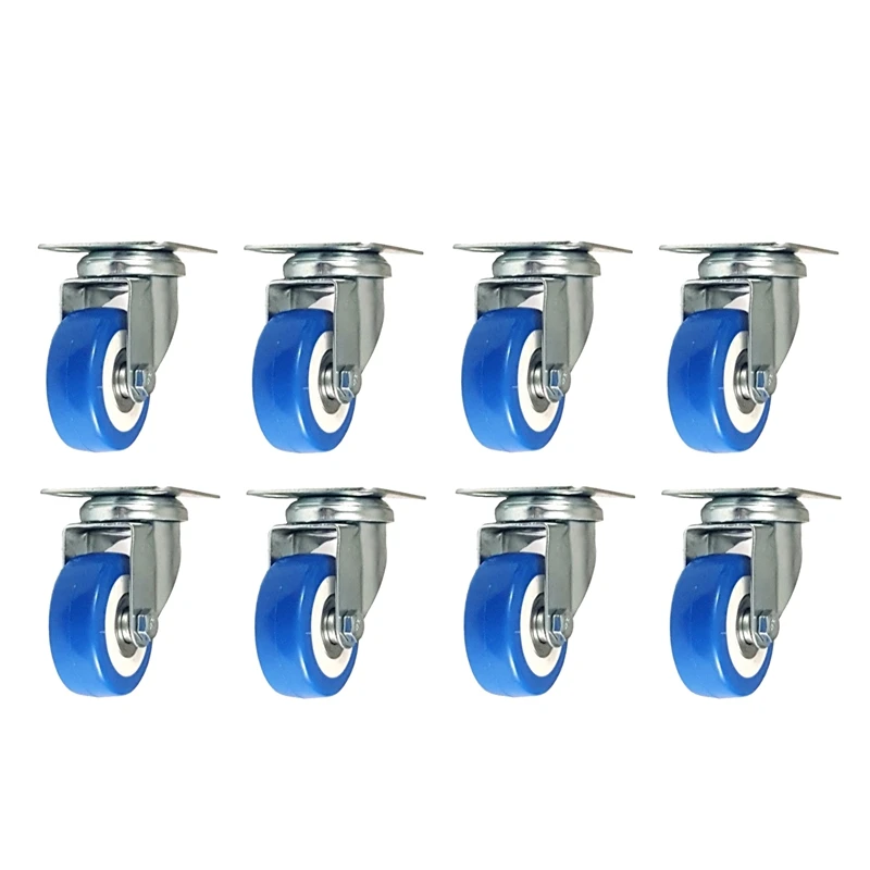 8 Pack 2 inch Caster Wheels Swivel Plate Casters on Blue Wheels