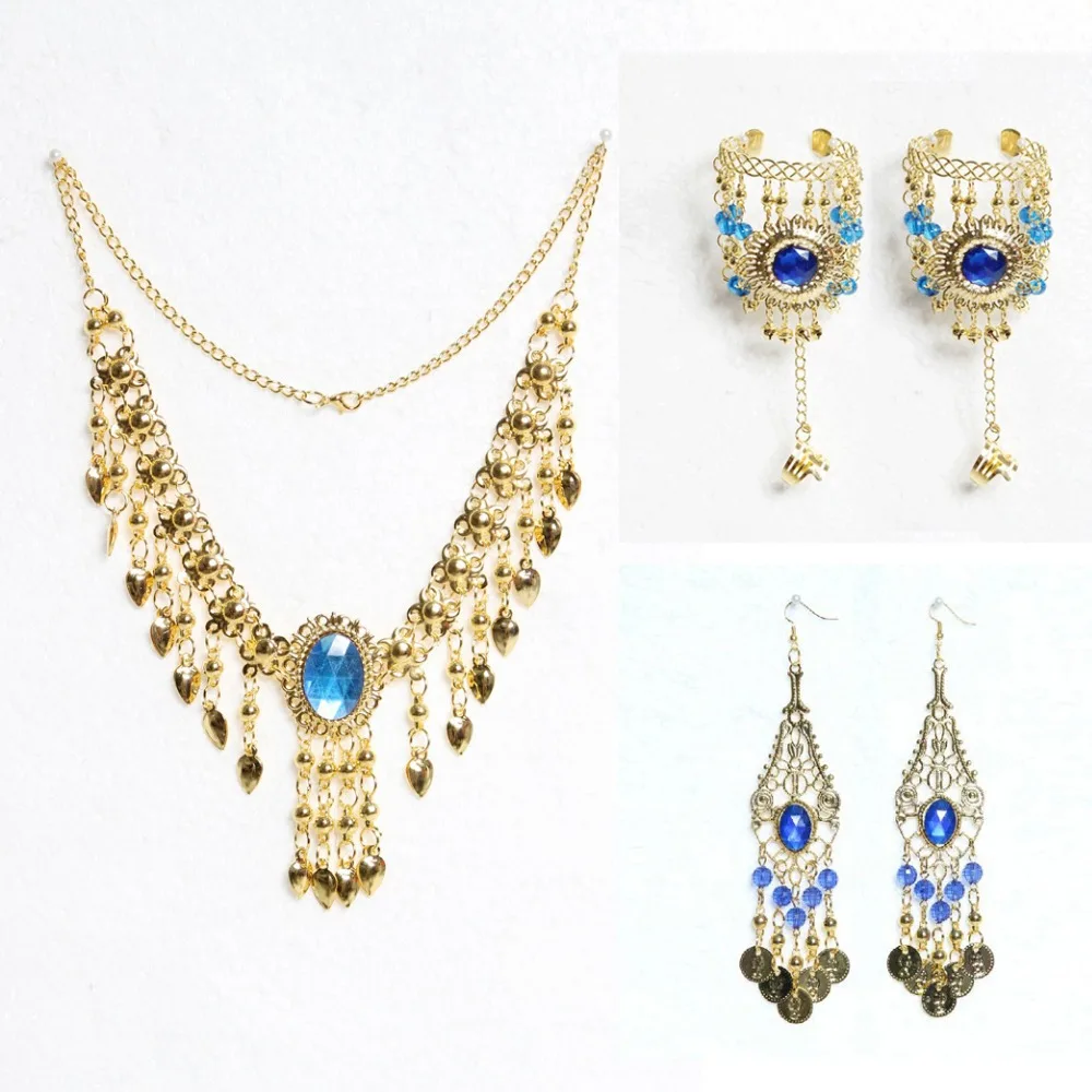 

Wholesale 5 Piece Set Belly Dance Bollywood Necklace Earrings Bracelet Gold Plated Jewelry Set Indian Dance Costume Accessories