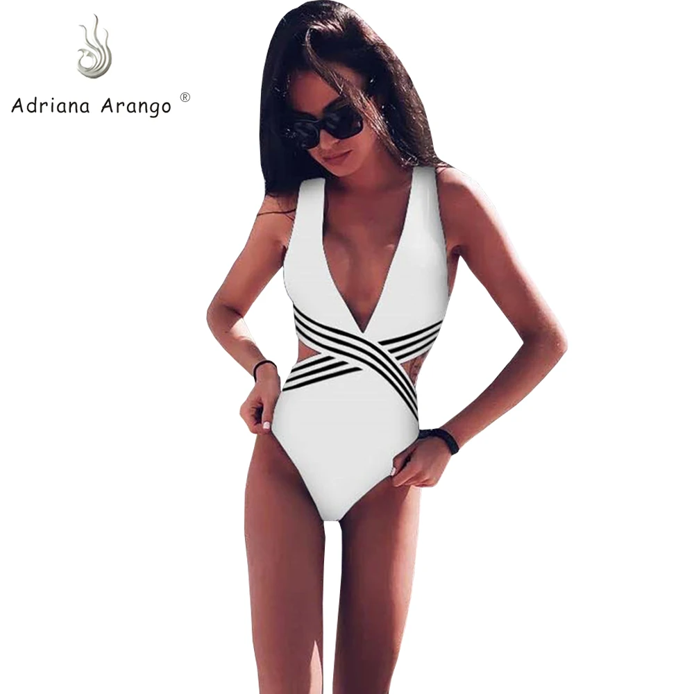 Adriana Arango 2019 одна деталь X Печать Глубокий V шеи купальники для женщин стрейч три