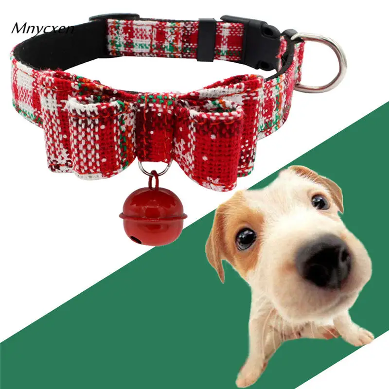 Pet Dog Collar Bell bow decorated Adjustable Bow Necklace Printed