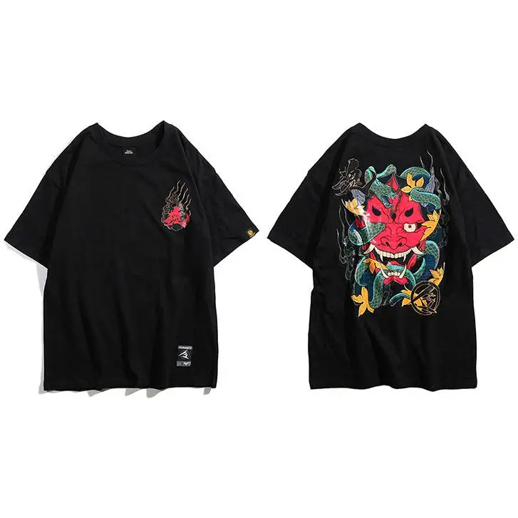 Футболка мужская хип-хоп змея призрак футболка Харадзюку уличная футболка хлопок короткий рукав летние топы футболка хип-хоп с принтом сзади - Цвет: Черный