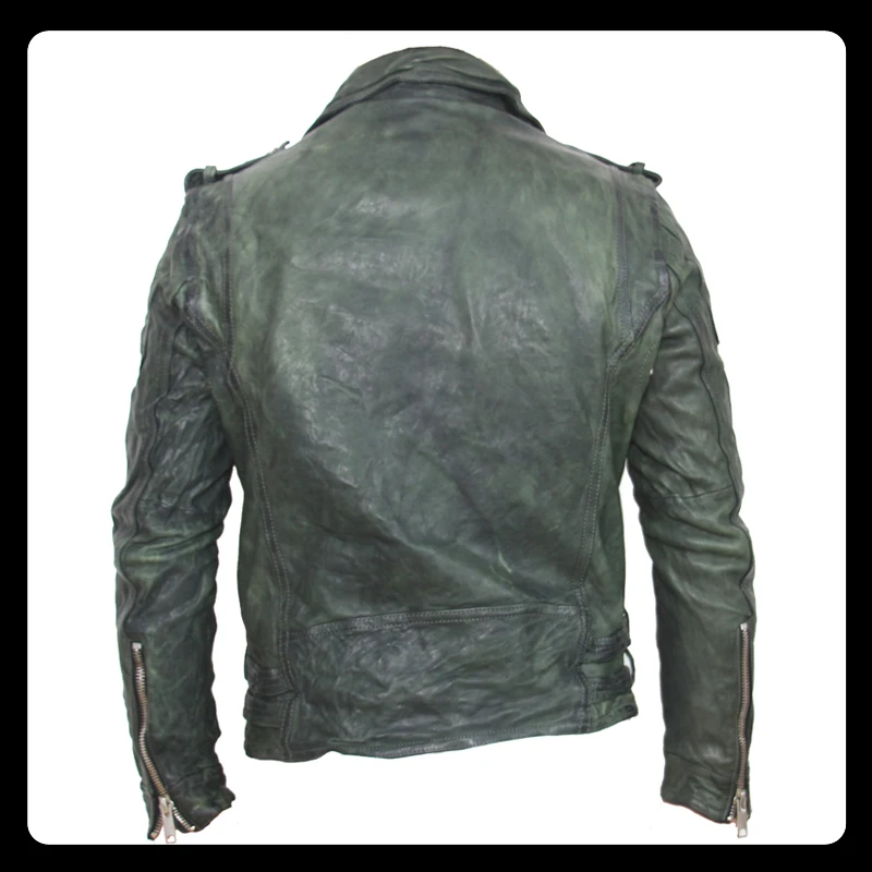 Фирменная винтажная дутая кожаная куртка черного, красного, зеленого цвета, тонкая кожаная куртка, зимняя мужская мотоциклетная куртка, Байкерская одежда 145