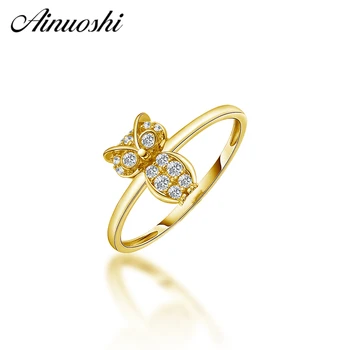 

AINUOSHI 14K Solid Gold Cute Bee Rings Iced Out SONA Diamond Cluster Band Women Wedding Anniversary Engagement Animal Rings