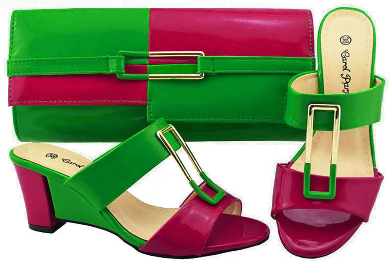 

Party slippers and clutches bag fushia pink and green wedding party shoes and bag set big size 38 to 43 party shoe bag SB8211-6