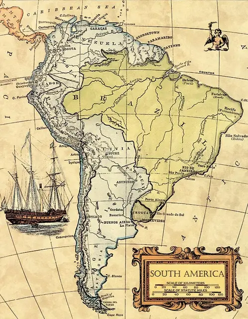 World Map Canvas Painting Retro Africa South America Map Print Teacher