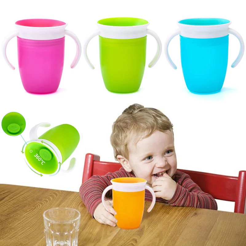 

Baby Cup 360 Degrees Rotated With Double Handle Trainning Feeding Safe Leakproof Cup Children Baby Water Bottle