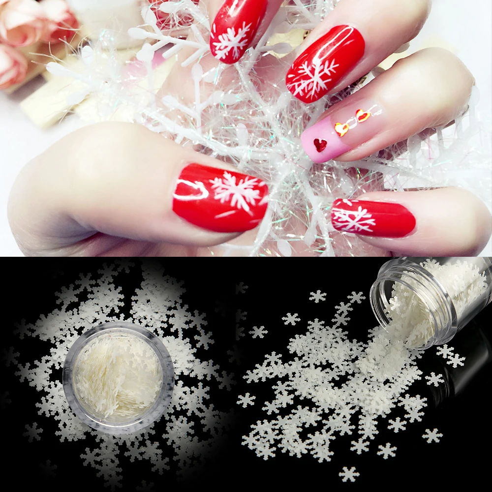 

1 Box NEW 3D Glitter White Snowflakes Nail Sequins Paillettes Christmas Style Nail Art Stickers DIY Slices Pro Manicure Decor