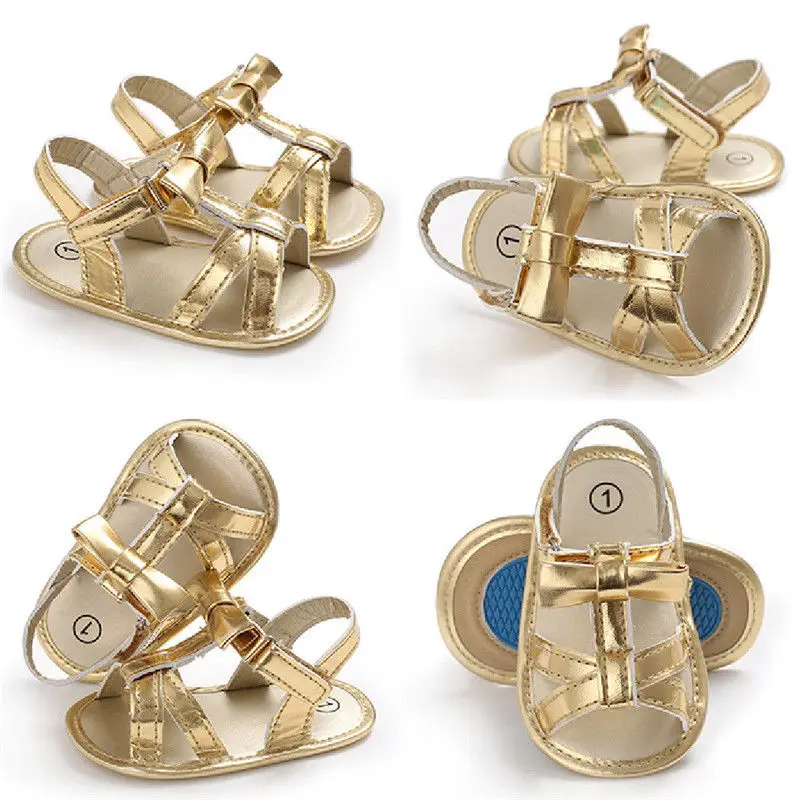 Newborn Baby Girl Gold Crib Shoes Infant Toddler Summer Dress Shoes 0 18Min First Walkers from