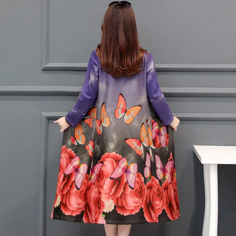 Lusumily размера плюс 5XL Новая женская ветровка, длинное пальто с принтом открытый стежок цветок бабочка Повседневная Свободная Осенняя весенняя одежда
