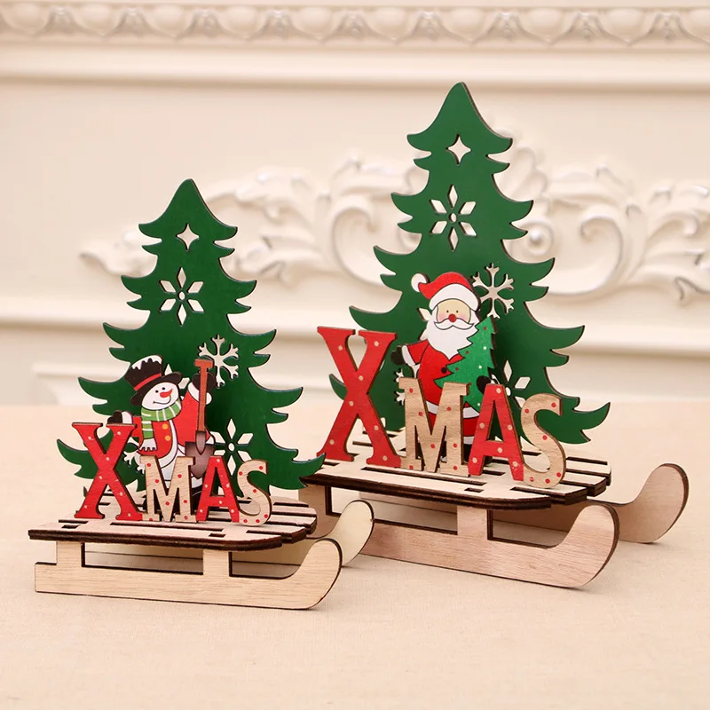 1PC Christmas Tree Shape Wooden Pendants DIY Santa Claus/Snowman Xmas Tree Deer Ornaments Christmas Party Decoration for home