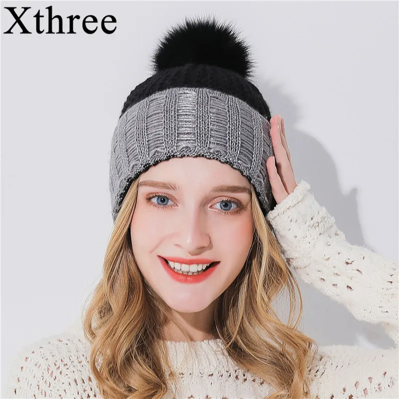 Женская зимняя шапка Xthree для девочки вязаная сохраняющая тепло из шерсти кролика