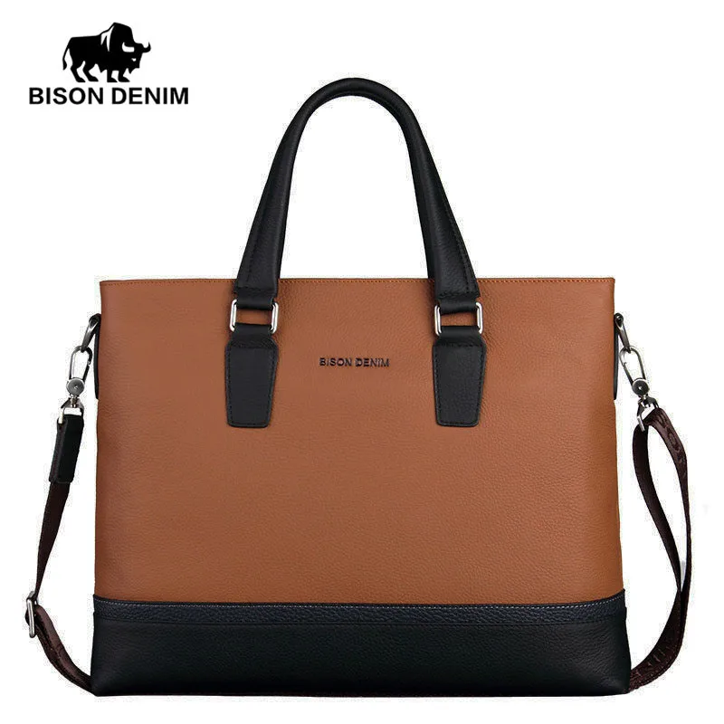

BISON DENIM fashion men bag genuine leather handbag shoulder bags business men briefcase laptop