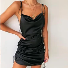 Macheda moda mujer sólido Spaghetti Straps espalda descubierta vestidos sin mangas Sexy longitud inferior ajustable señoras vestido Casual Ne'w