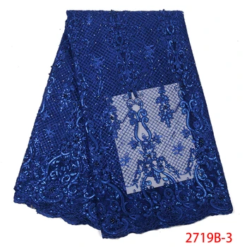 

2019 Hot Selling Hand Cut Nigerian Wedding Net Tulle Mesh Lace Blue Net Embroidery Fabric Design QF2719B-3
