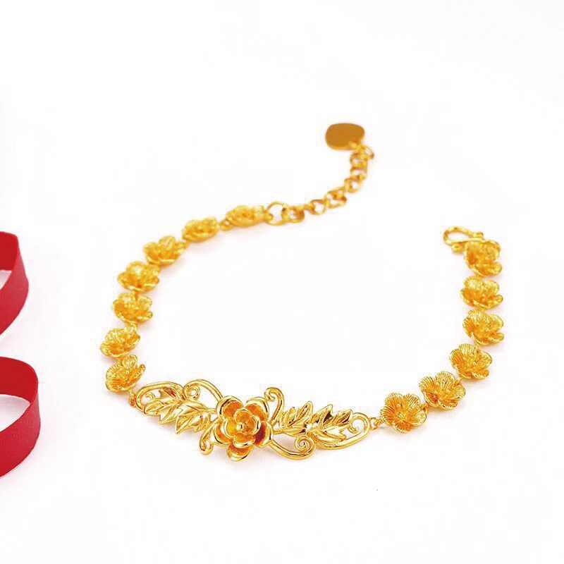 

MxGxFam Wedding Jewelry Flowers Bracelet For Women Bradial Accessories 24 K Pure Gold Color Cassical Designs XP Jewelry