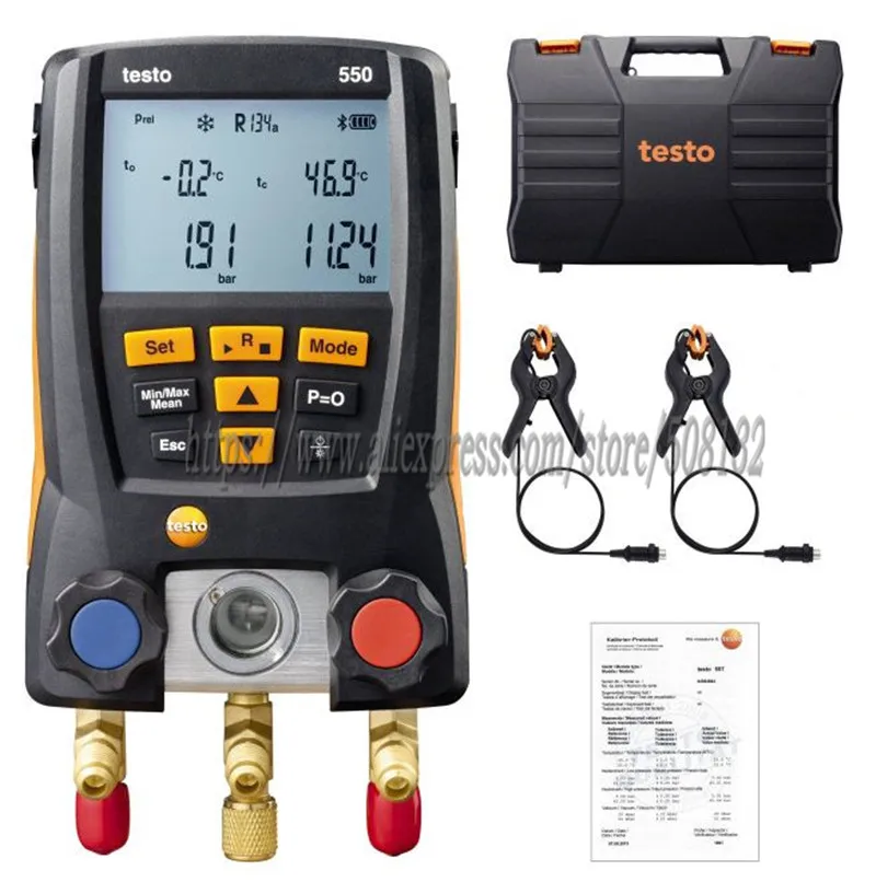 

Testo 550 Digital Manifold Gauge Meter kit with Bluetooth / APP 0563 1550, with 2pcs clamp probes,case