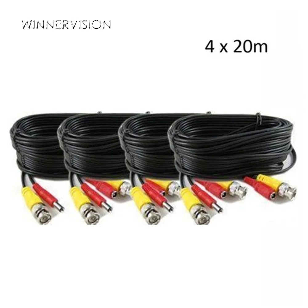 

4PCS 20m BNC+DC cctv cable Plug and Play for Analog AHD Camera DVR BNC Video Power Cable cctv 2in1 cable DHL Freeshipping