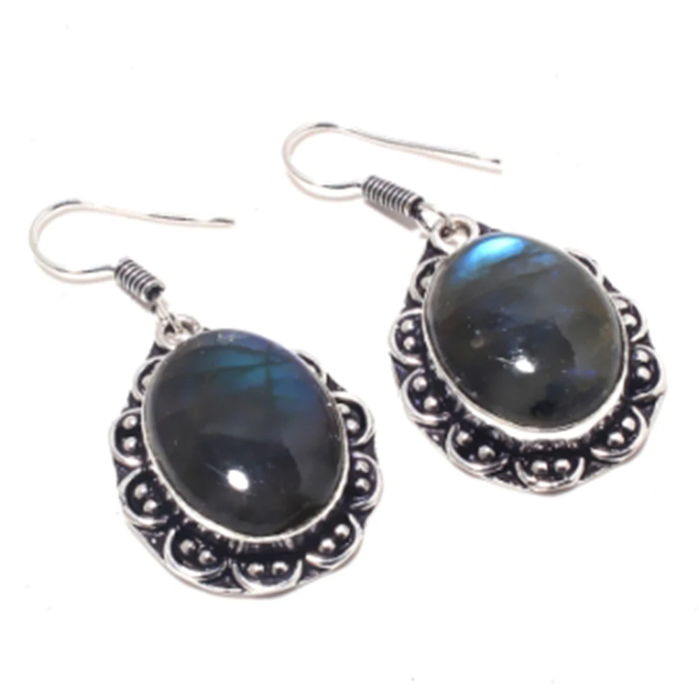

Labradorite Earrings Silver Overlay over Copper , 45mm, E4090