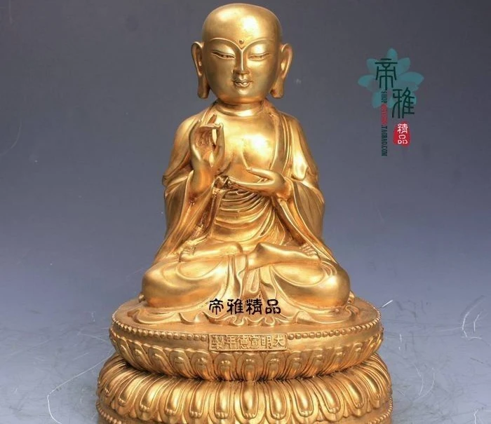Тибетский буддизм Медь 24K золото позолота тангшень Jizo Ksitigarbha статуя монаха Будды