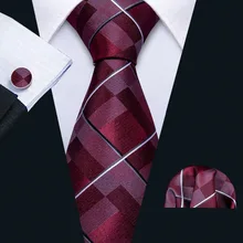 Новинка, мужской свадебный галстук, красный шелковый галстук в клетку, носовой набор, Барри. Ван, 8,5 см, модные дизайнерские галстуки на шею для мужчин, вечерние, Прямая поставка, FA-5151