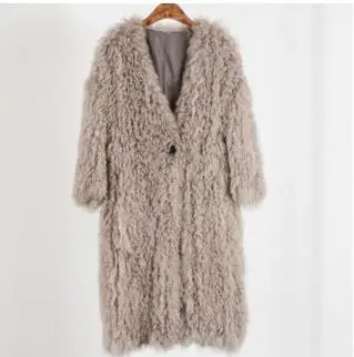 Harppihop вязаное монгольское овечье меховое пальто, куртка, пальто для русской женщины, зимнее теплое меховое пальто, верхняя одежда, удлиненный стиль, 4 цвета - Цвет: Хаки