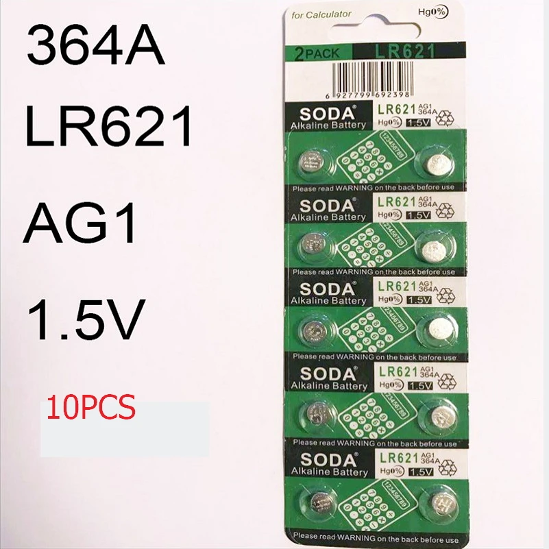 10Pcs Watch Electronic Batteries AG1 LR621 SR621sw 364A 1.5V 6.8*2.1mm LR60 Alkaline Button Cell Battery For Watch Calculator 10Pcs Watch Electronic Batteries AG1 LR621 SR621sw 364A 1.5V 6.8*2.1mm LR60 Alkaline Button Cell Battery For Watch Calculator