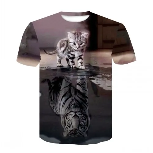 Мужская Повседневная футболка с коротким рукавом и 3D рисунком животного и котенка, Высококачественная футболка с изображением кота harajuku - Цвет: picture color