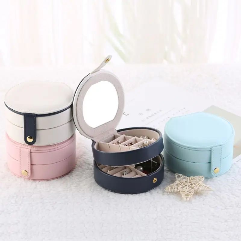 

New Portable Leather Jewelry Box Princess European Korean Simple Small Mini Earrings Earrings Hand Jewelry Storage Box Hot Sell
