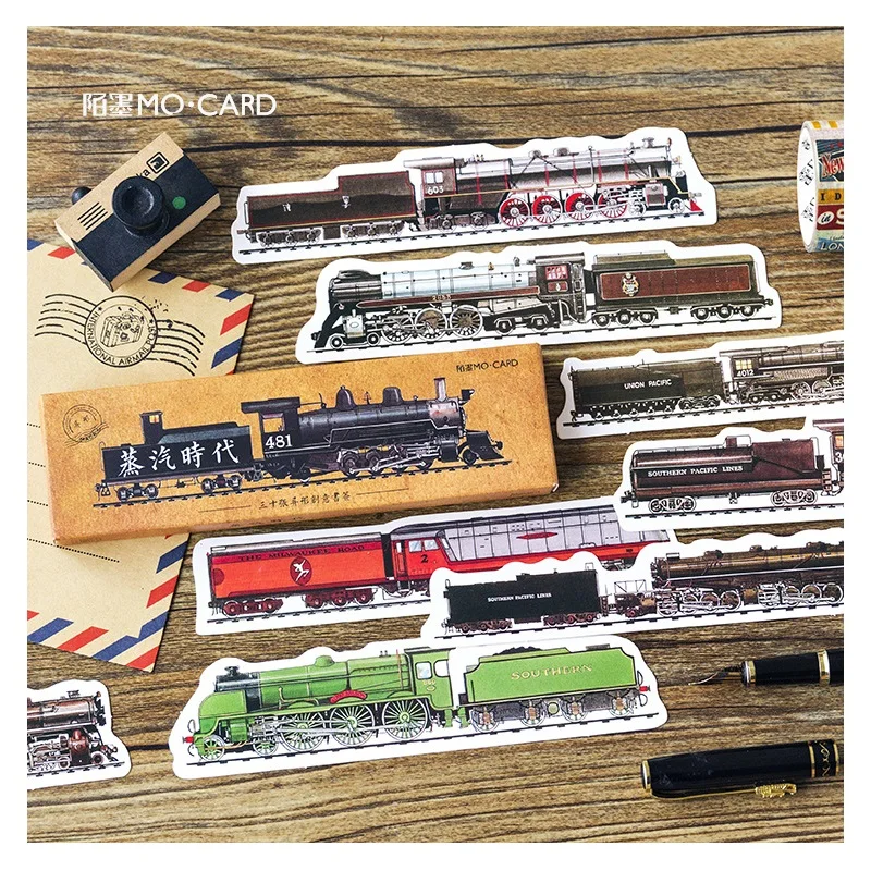 

30 Pcs/Set Steam Age Train Series Paper Bookmark Book Holder Message Card Gift Stationery