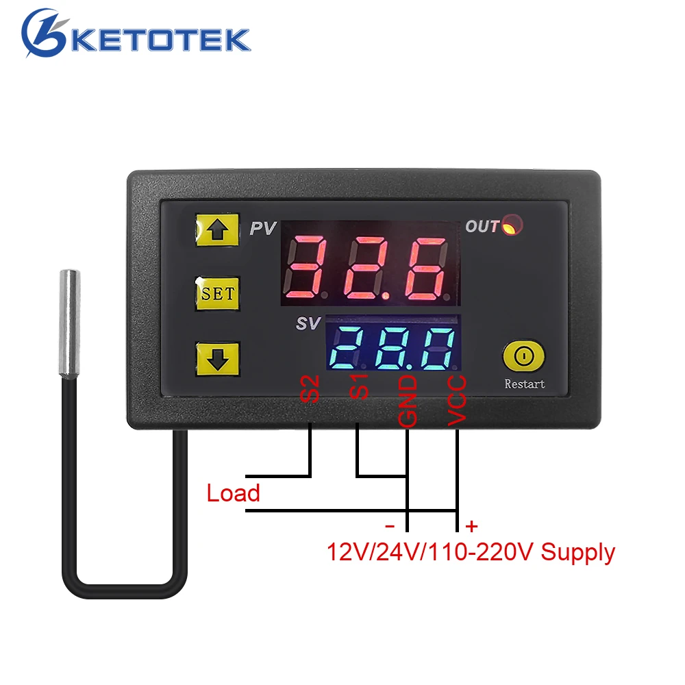 

Digital Thermostat Regulator 10A Relay Temperature Controller LED Display Heating Cooling Control Switch Thermostat Instruments