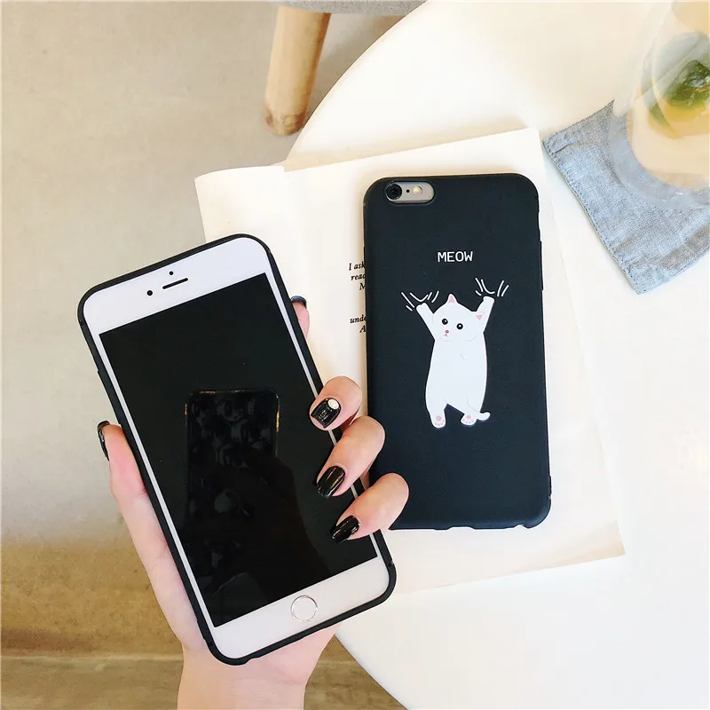 Cute Cartoon Animal Cat Phone Case for iPhone 7 Case for iPhone X 66S78 Plus XR XS MAX Funny Patterned Matte Black Back CoverV05