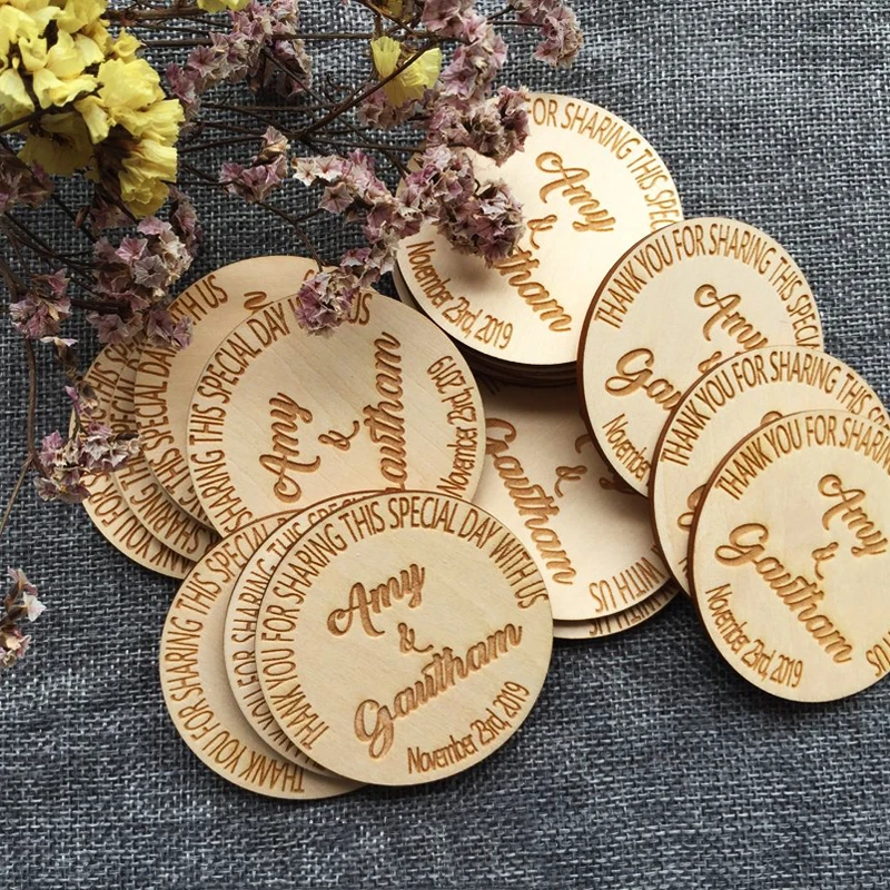Custom bride gift wooden laser engraving save the date magnets label wedding gift party decoration souvenir