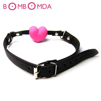 Heart Gag Rubber&PU Leather Open Mouth Gag Harness Ball Heart Shape Couple Game Flirting Oral Sex Product For Woman Man O3