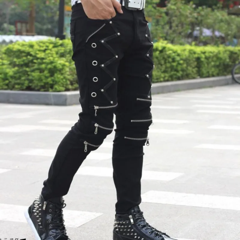 Men`s Punk Style Gothic Jeans With A Chain