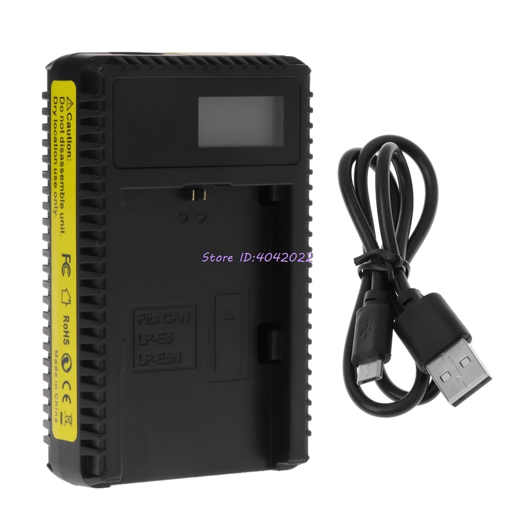 

Portable LCD Display Single Slot Battery Charger LP-E6 With USB Cable Universal