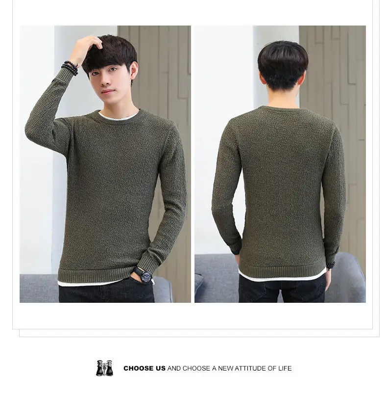 2019 Autumn False Two-piece Pullover Men Cotton Thicken Knitted Sweater Men Winter Simulation 2 Mens Sweaters Male Drop-shipping 15