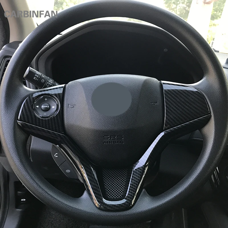 CEBAT Carbon Fiber Steering Wheel Panel Cover Trim Sticker Car Interior Accessories Decoration Panel Moulding Trims For Honda HRV 2016 2017 2018 2019 2020 2021 2022 