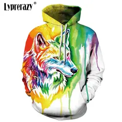 Lyprerazy плюс размер пуловер Новинка уличная одежда мужская куртка с капюшоном цветное масло краска волк печатных толстовки для мужчин 3D
