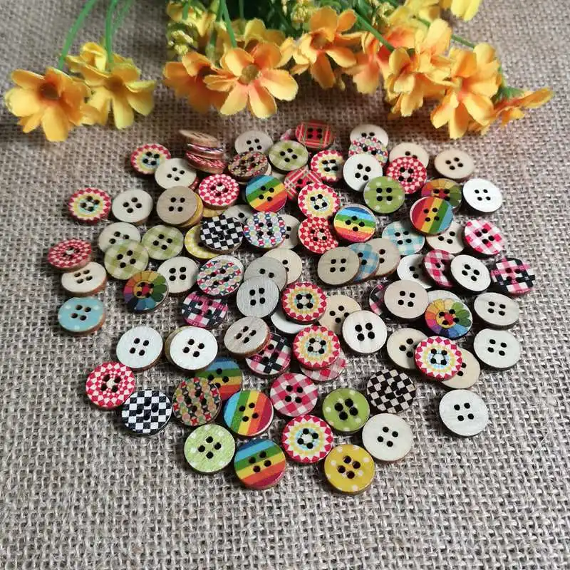 

40/100Pcs/lot 15mm Mixed Random 4 Holes Wooden Buttons for Sewing Crafting Pack Wood Buttons For Clothing Sewing Decoration