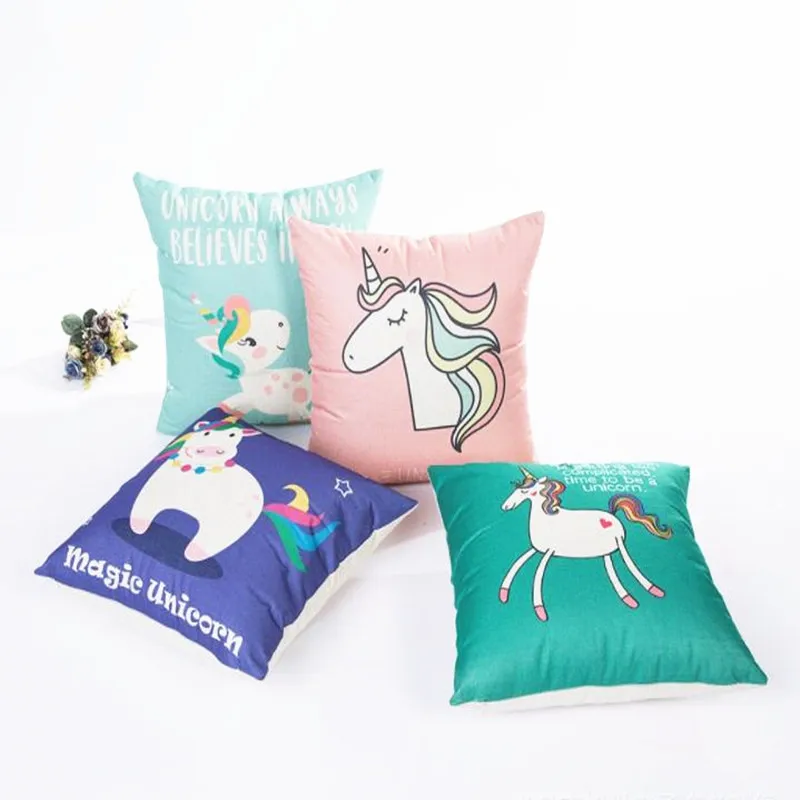 

Unicorn Rainbow Linen Square Decorative Throw Pillow Case Cushion Cover 18x18 Inch