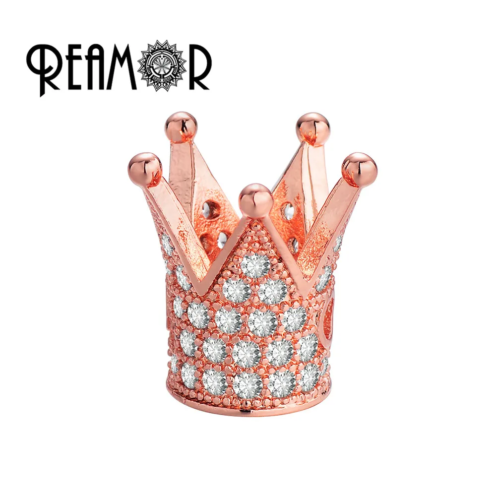 

REAMOR Micro Inlay Zircon Crown Beads for Jewelry Making Gold DIY Copper Spacer Beads Fit Men Women Beaded Bracelet Accessories