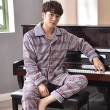 Зимние пижамы, мужские толстые коралловые флисовые пижамные комплекты, клетчатая теплая одежда для сна, фланелевые Мужские пижамные комплекты, Повседневная Домашняя одежда, пижама M-3XL