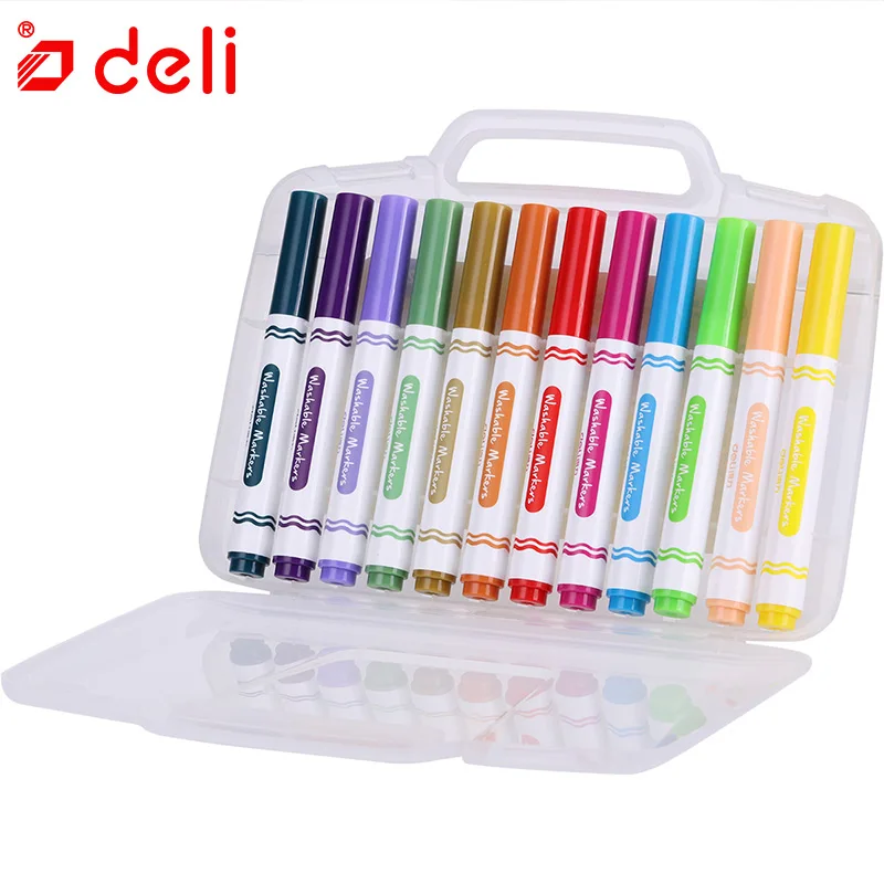 Deli 12/24PCS Washable Markers Colorful Painting Pen Artist Drawing Stationery Water Color