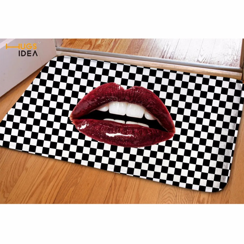 

HUGSIDEA Red Lip Print Doormat Flannel Floor Carpet Absorbent Entrance Doorway Kitchen Mat Bedroom Bathroom Salle Porch Area Rug