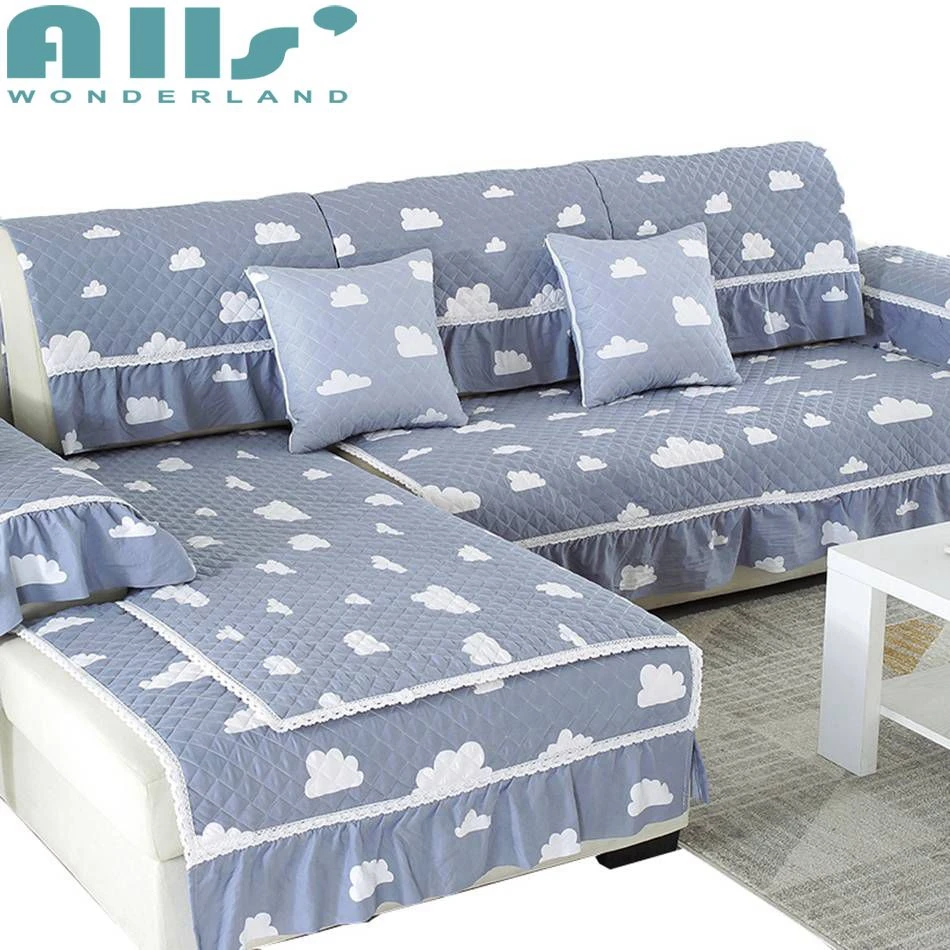 Blue Sofa Covers for Living Room Washed Cotton Fabric Decorative