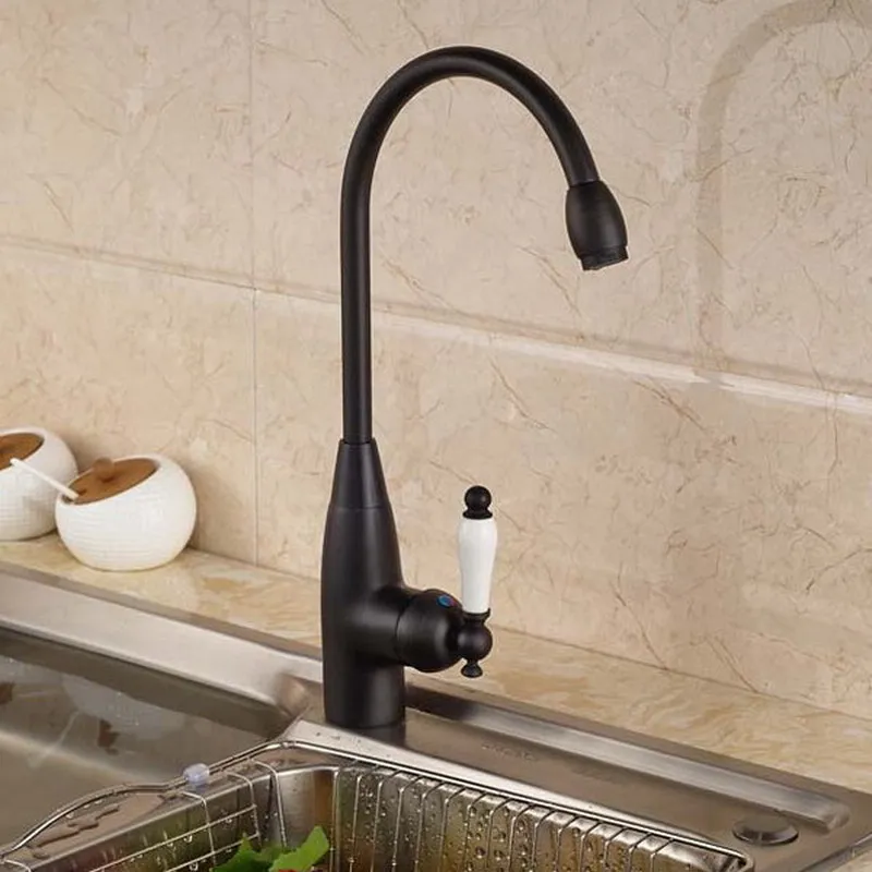 Black Oil Rubbed Brass Single Handle Swivel Spout Kitchen Sink Faucet Cold & Hot Mixer Tap ahg025