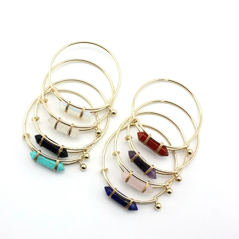 Hexagonal Column Natural Stone Cuff Bangle Gold Plated Geometric Blue Turquoise Charm Bracelets&Bangles For Women
