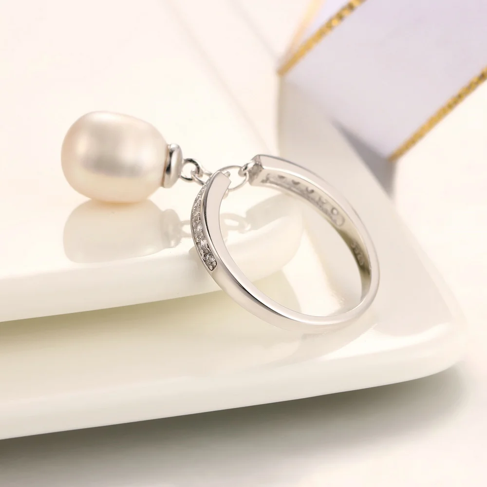 MoBuy Freshwater Pearls Natural Gemstone Rings For Women Girl 925 Sterling Silver Jewelry White Gold Plated Fine Jewelry MBRI057