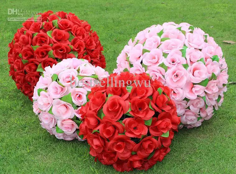 

30 cm 12 inch Pink Red White Purple Yellow Color Artificial Fabric Roses Flower Ball for Party Wedding Decoration (MOQ 4 Pieces)