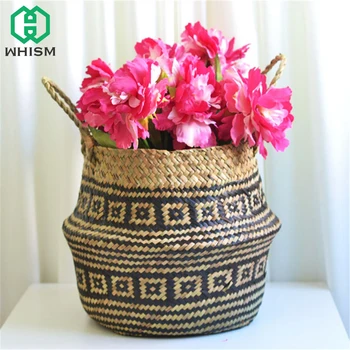 

WHISM Flower Pots Decorative Flowerpots Planters Greent Plant Flower Basket Vase Home Decor Foldable Seagrass Storage Baskets